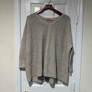 KUNA Baby Alpaca Silk Oversized Boxy Tan V-Neck Ribbed Sweater S/M